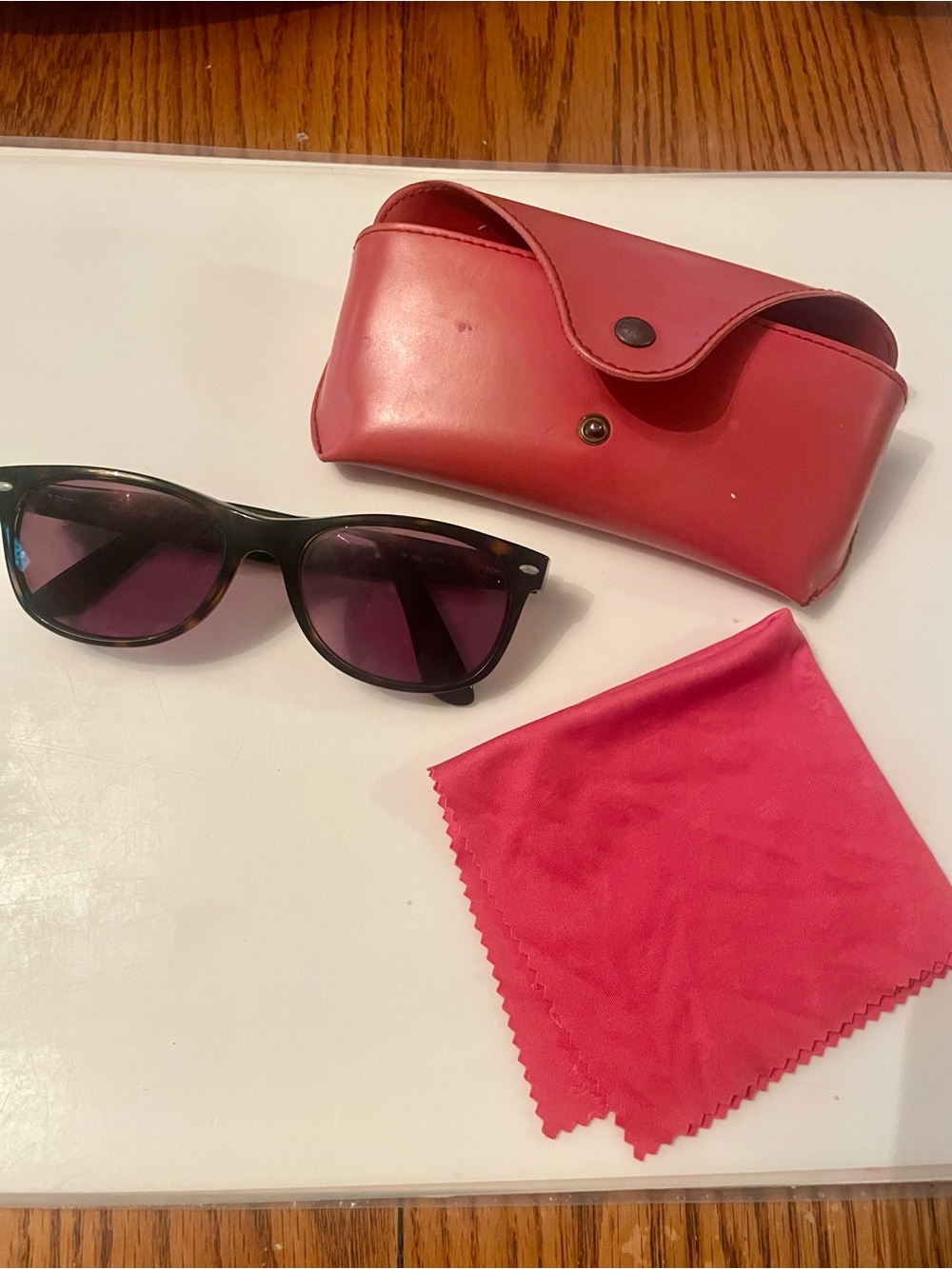 Prescription Ray Ban Sunglasses with Red Case and Cleaning Cloth